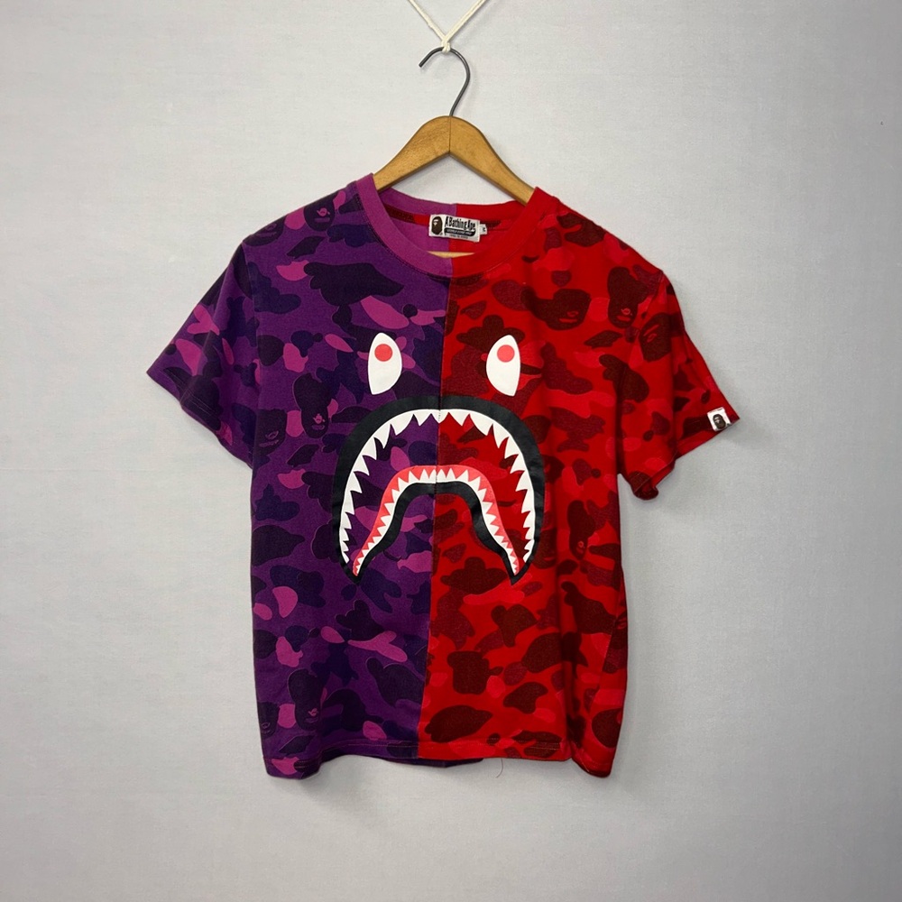 Bape Red & Purple Shark Graphic Tee — Boys Medium